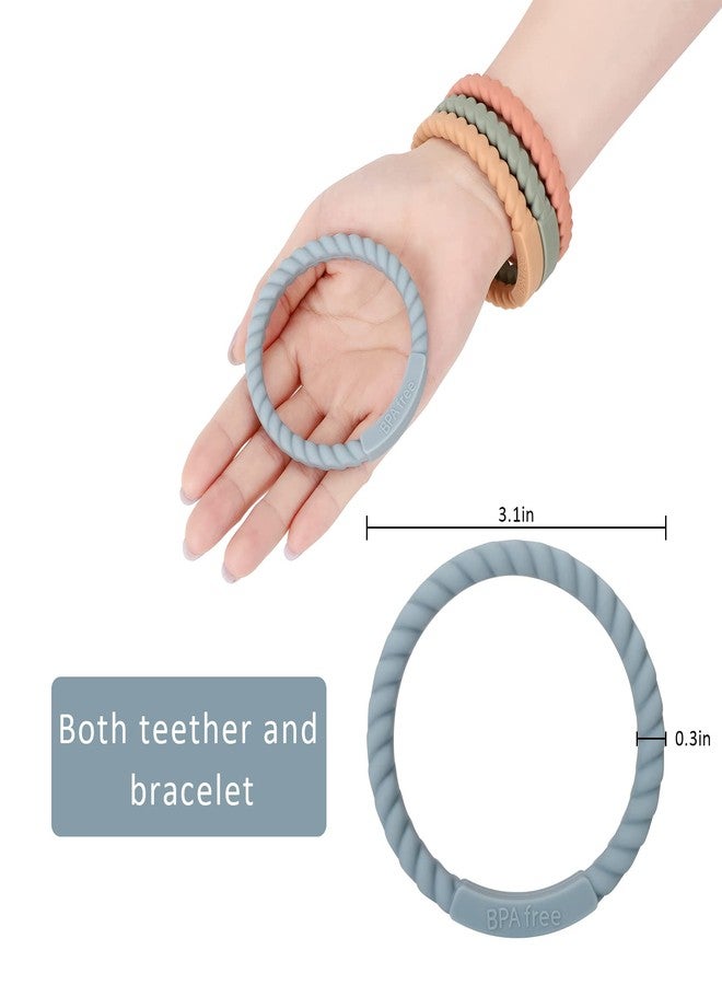 Socub Silicone Baby Teether Toy, 4 Pack BPA Free Soft Silicone Teether Bracelets for 3+Month Babies, Wearable as Bracelets, Baby Chew Toy (Sage/Ether/Muted/Apricot) - Image 4